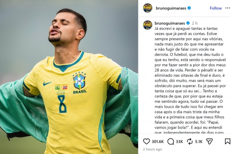 吉马良斯：罚失点球后生涯最痛，孩子醒来第一句问“爸爸去踢球？”