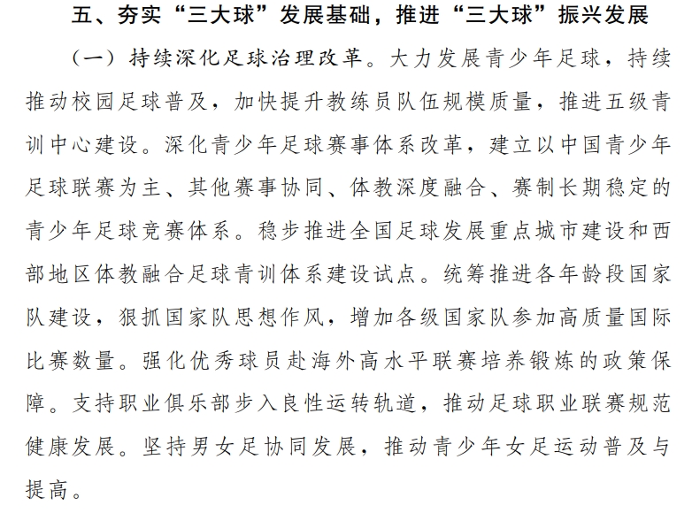 体育总局新政：强制球员留洋、青训五级中心、联赛规范——三大球振兴核心抓手